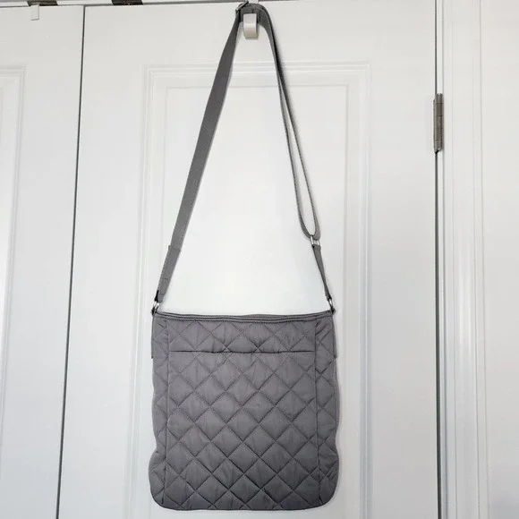 Vera Bradley Crossbody Bag Quilted Triple Zip Gray Shoulder Purse - Picture 2 of 11